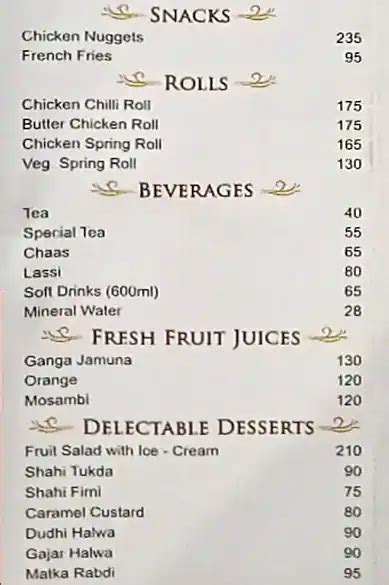 Menu Shalimar Chinese, Navi Mumbai.